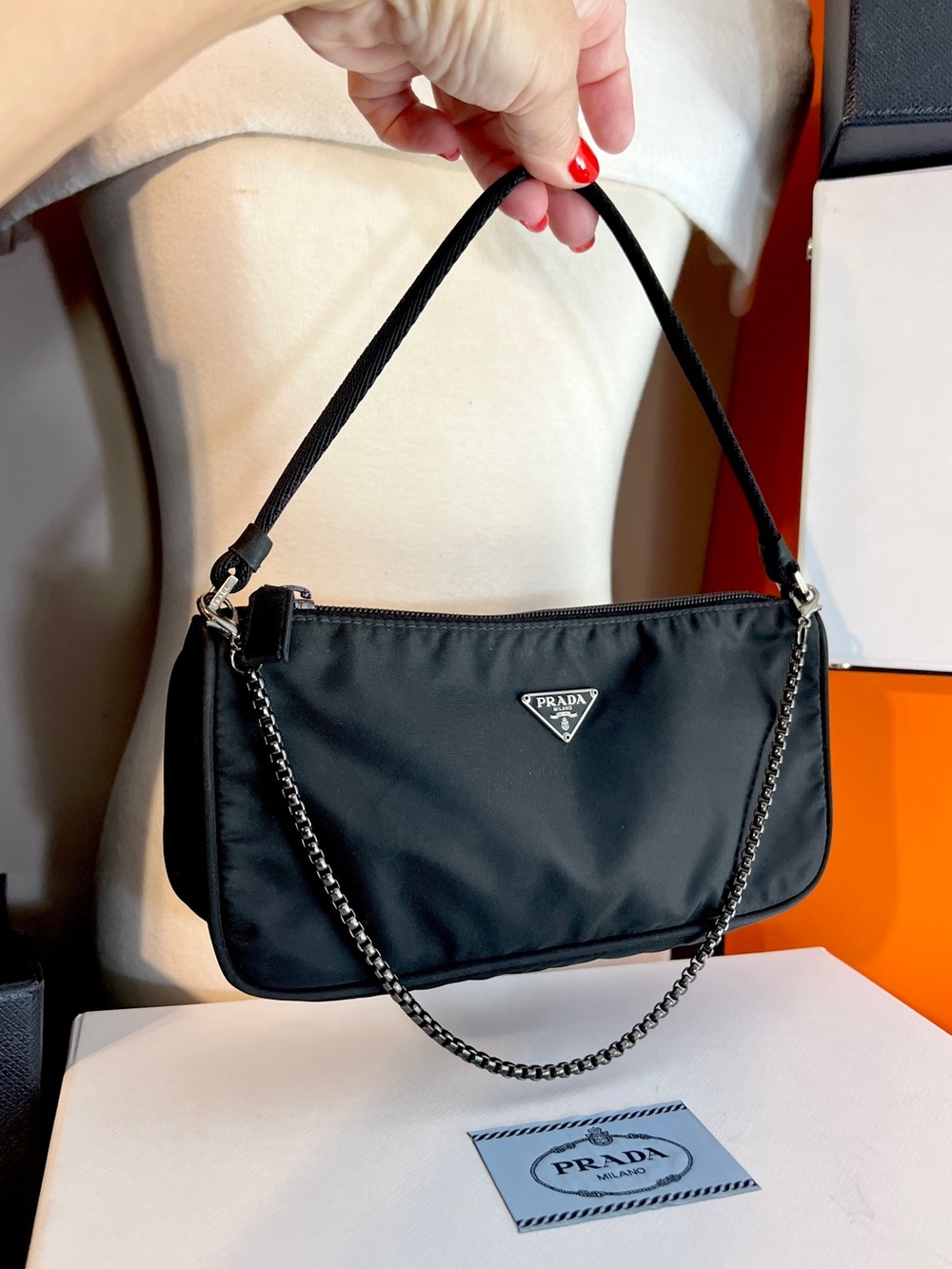 Prada⭐️Black Re-Nylon Shoulder or tote Bag! Excellent condition! - Picture 8 of 11
